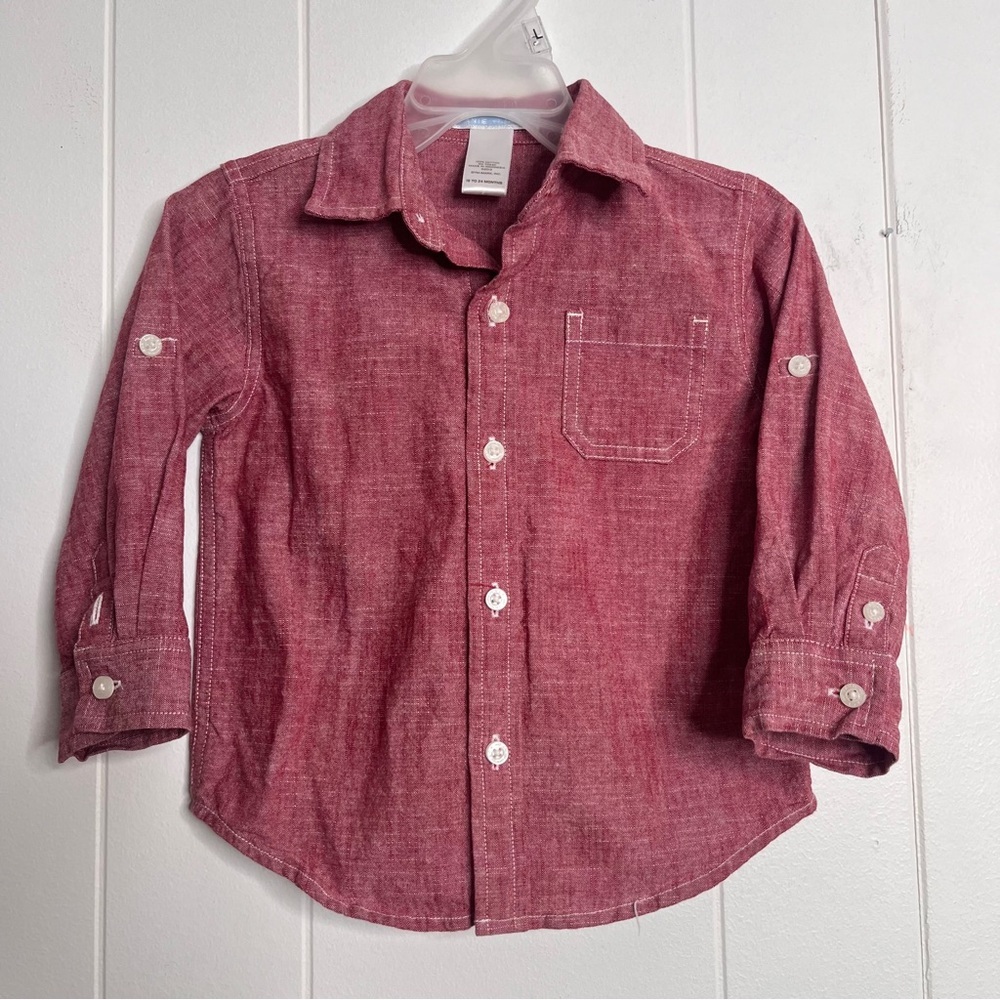 Janie and Jack Red Button Down Shirt long sleeve toddler 18-24M